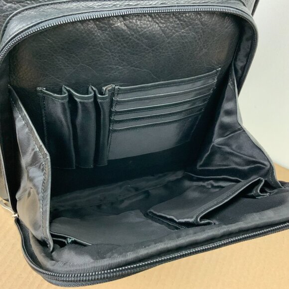 Genuine Leather Medium Black Backpack Organizer Business Travel - Picture 10 of 16